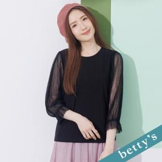【betty’s 貝蒂思】拼接雪紡袖條紋上衣(黑色)