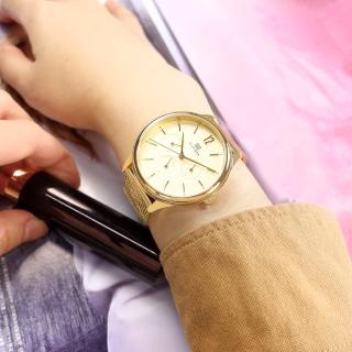 【Tommy Hilfiger】三眼三針 簡約迷人 礦石強化玻璃 星期日期 米蘭編織不鏽鋼手錶 鍍金 38mm(1782458)