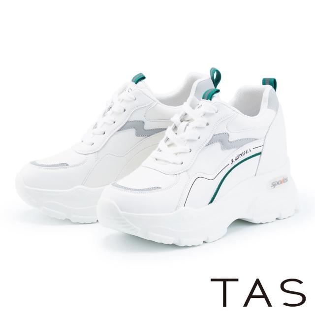 【TAS】牛皮綁帶老爹厚底休閒鞋(白色)