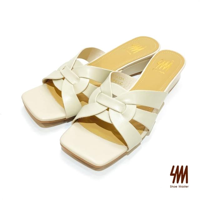 【SM】編織羊皮方頭楔型拖鞋(白色)