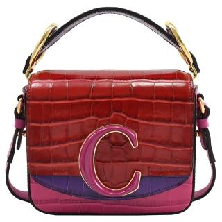 【Chloe’ 蔻依】Mini 品牌雙字母C LOGO拼接手提二用小包(紅紫)