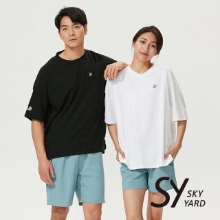 【SKY YARD】網路獨賣款-休閒寬版圓領T恤男女兼用款式(黑色)