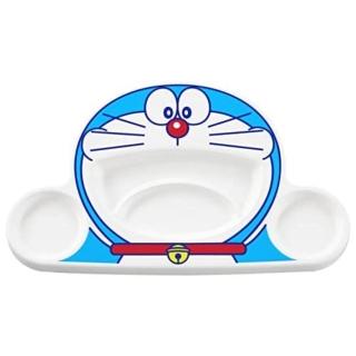 【小禮堂】哆啦A夢 造型塑膠兒童餐盤 - 舉手款(平輸品)