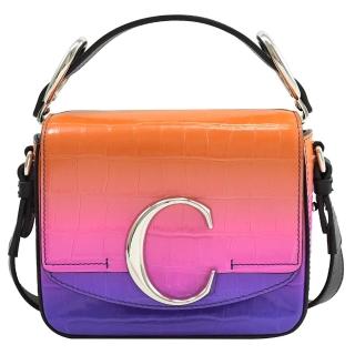 【Chloe’ 蔻依】Mini 品牌字母C LOGO拼接手提二用小包(紫橘)