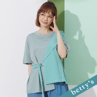 【betty’s 貝蒂思】格紋拼接綁帶寬版上衣(綠色)