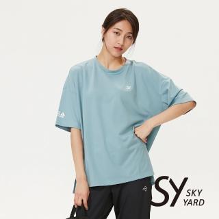 【SKY YARD】網路獨賣款-休閒寬版圓領T恤男女兼用款式(藍色)