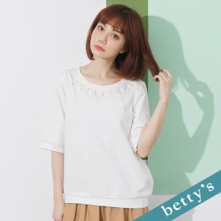 【betty’s 貝蒂思】刺繡圓領百搭五分袖上衣(白色)