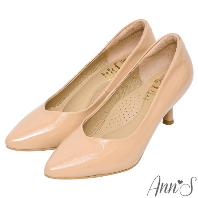 【Ann’S】舒適療癒系低跟版-V型美腿羊漆皮尖頭跟鞋6cm(粉)