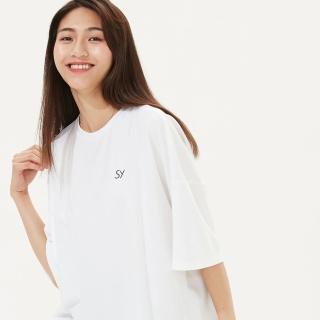 【SKY YARD】網路獨賣款-休閒寬版圓領T恤男女兼用款式(白色)