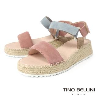 【TINO BELLINI 貝里尼】西班牙進口繽紛色調牛麂皮麻邊厚底涼鞋FSNT007(粉)