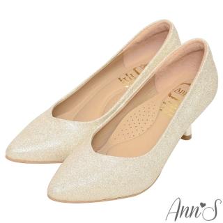 【Ann’S】閃耀星沙-V型美腿電鍍低跟尖頭婚鞋6cm(金)