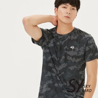 【SKY YARD】網路獨賣款-個性迷彩壓紋吸濕排汗運動T恤(黑色)