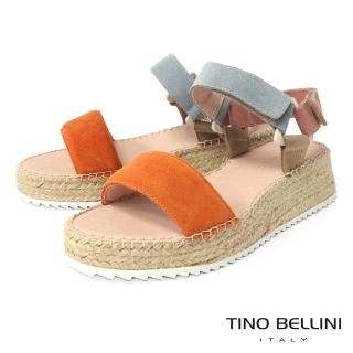 【TINO BELLINI 貝里尼】西班牙進口繽紛色調牛麂皮麻邊厚底涼鞋FSNT007(橘)