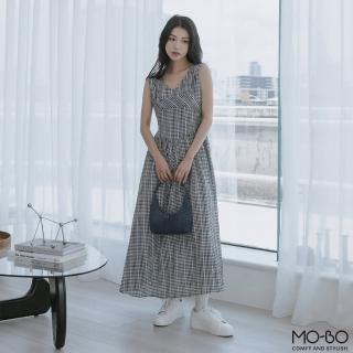 【MO-BO】韓式修身剪裁格紋背心洋裝