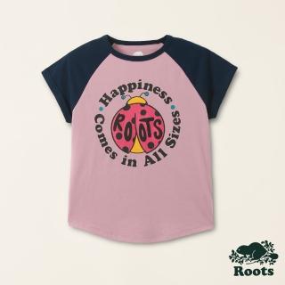 【Roots】Roots大童-擁抱真我系列 動物圖案有機棉短袖T恤(蘭花粉)