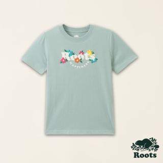 【Roots】Roots大童-擁抱真我系列 花朵文字有機棉短袖T恤(螢花藍)