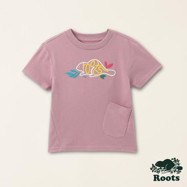 【Roots】Roots小童-擁抱真我系列 線條海狸側口袋有機棉短袖T恤(蘭花粉)