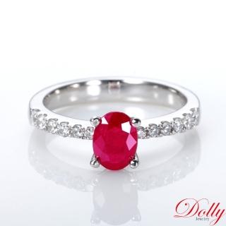【DOLLY】1克拉 18K金GRS無燒緬甸紅寶石鑽石戒指(016)
