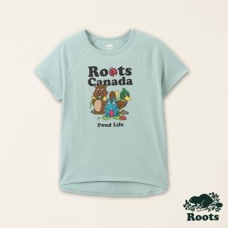 【Roots】Roots女裝-擁抱真我系列 動物圖案有機棉短袖T恤(藍色)