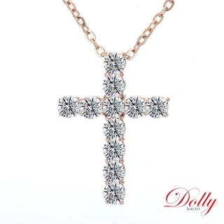 【DOLLY】1.40克拉 十字架18K玫瑰金鑽石項鍊