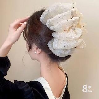 【89 zone】法式古典網紗雲朵泡泡氣質 髮飾 頭飾 飾品 鯊魚夾 抓夾 髮夾 1 入(黑/白)