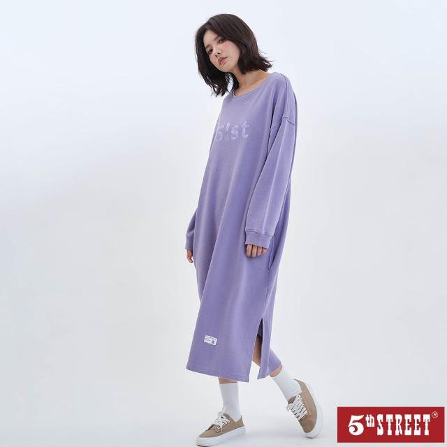 【5th STREET】女裝長版笑臉植絨長袖T恤-紫色