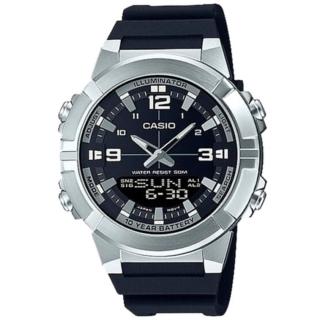 【CASIO 卡西歐】簡約風潮雙顯運動樹脂腕錶/黑x銀框(AMW-870-1A)