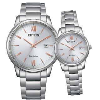 【CITIZEN 星辰】Eco-Drive 簡約光動能 時尚對錶 手錶 母親節 禮物(BM6978-77A+EW2318-73A)