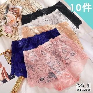 【enac 依奈川】10件組 現貨 性感薄款玫瑰蕾絲高腰內褲/保暖內褲(隨機)