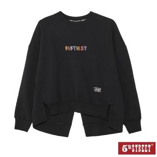 【5th STREET】女裝寬版LOGO平針繡花長袖T恤-黑色(山形系列)