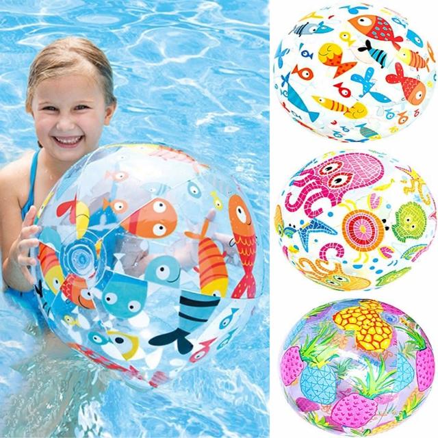 【寶盒百貨】2入INTEX 59040 透明繽紛沙灘球 充氣球 海灘球(兒童海邊戲水 塑膠球 漂浮球)