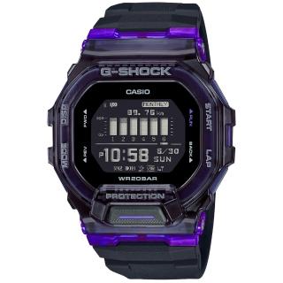 【CASIO 卡西歐】G-SHOCK 潮流領袖藍牙連線耐衝擊運動樹脂腕錶/黑x紫框(GBD-200SM-1A6)