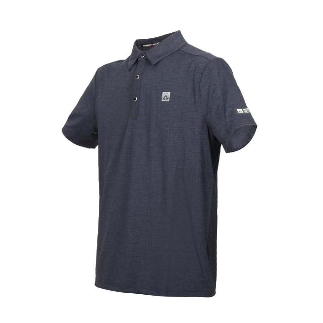 【FIRESTAR】男彈性機能短袖POLO衫-慢跑 高爾夫 網球 吸濕排汗 上衣 麻花深灰銀(D3256-18)
