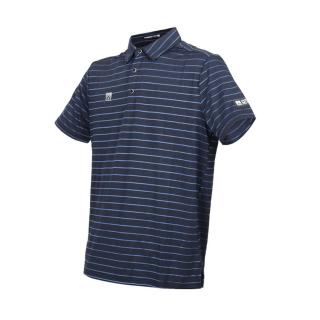 【FIRESTAR】男彈性機能短袖POLO衫-慢跑 高爾夫 網球 吸濕排汗 上衣 丈青條紋藍(D3255-92)