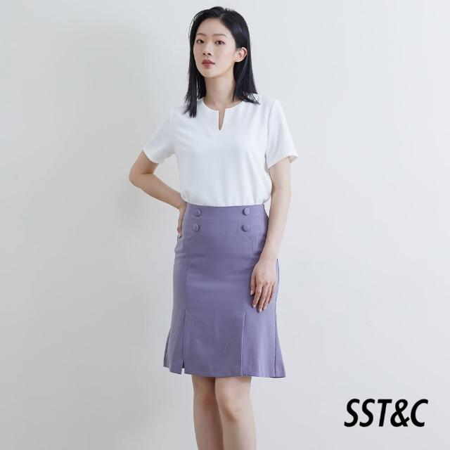 【SST&C 出清３５折】灰紫色包釦開衩魚尾裙7461911003