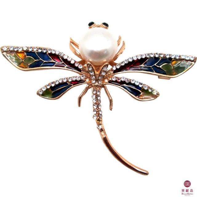 【BILLY KING 貝麗晶】繽紛彩繪蜻蜓珍珠胸針(MOMO獨賣 BP907)