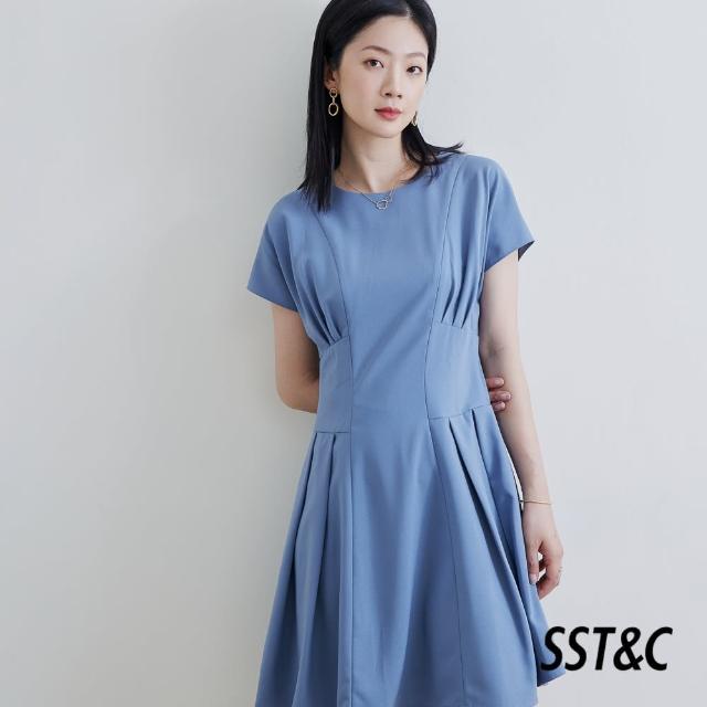 【SST&C.超值限定】威尼斯藍圓領壓褶設計洋裝8562104002