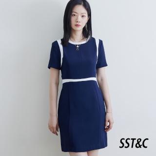 【SST&C 超值限定_CM】藏青圓領撞色拼接設計洋裝8562111003