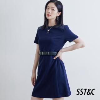 【SST&C.超值限定】寶石藍皮質拼接洋裝8562111001