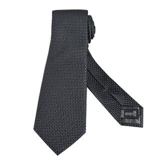 【EMPORIO ARMANI】EMPORIO ARMANI小點點花紋設計絲綢混紡領帶(寬版/深灰底x黑白字)
