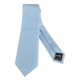 【EMPORIO ARMANI】EMPORIO ARMANI小點點花紋設計絲綢混紡領帶(寬版/淺藍底x白藍字)