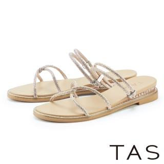 【TAS】水鑽條細版線條楔型拖鞋(粉色)