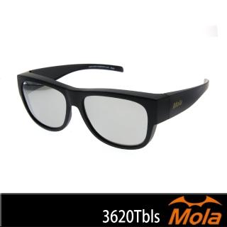 【MOLA】摩拉時尚近視偏光太陽眼鏡 男女 輕量 開車 UV400 黑框 灰電水銀鏡片 3620Tbls(新款上市 時尚設計)