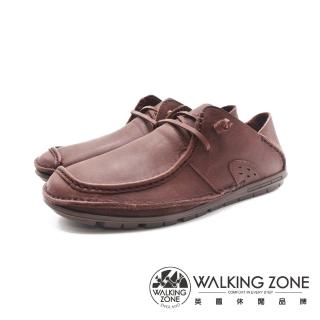 【WALKING ZONE】男 馬克縫線可踩腳綁帶款開車鞋 男鞋(咖色)