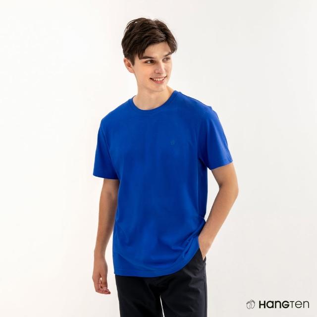【Hang Ten】男裝-COMFORT FIT BCI純棉經典腳丫圓領短袖T恤(寶藍)