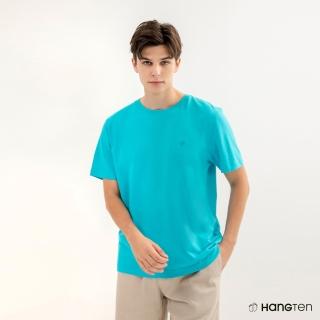 【Hang Ten】男裝-COMFORT FIT BCI純棉經典腳丫圓領短袖T恤(藍綠)