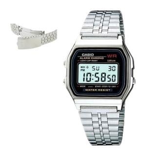 【CASIO 卡西歐】電子錶 中性錶 不銹鋼錶帶 日常生活防水 LED照明 壓克力玻璃鏡面A159W(A159W-N1DF)