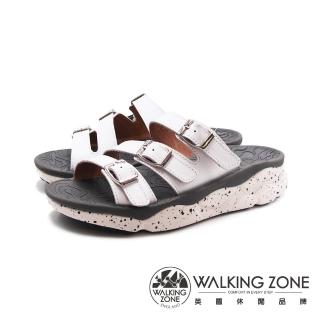 【WALKING ZONE】女 三帶皮釦增高厚底拖鞋 女鞋(白色)