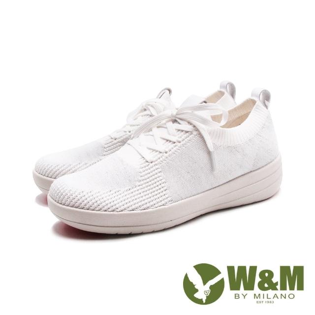 【W&M】女 MODARE襪套式 飛線編織厚底 女鞋(白)