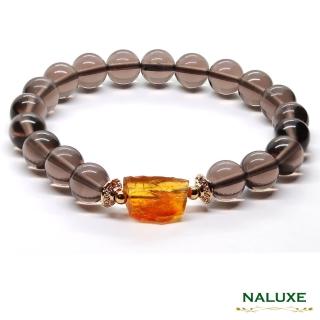 【Naluxe】琥珀 冰種黑曜石 設計款開運手鍊(原礦琥珀、中性款、避邪擋煞有機寶石)